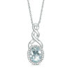 Thumbnail Image 0 of Oval Aquamarine and Diamond Accent Frame Twist Pendant in Sterling Silver