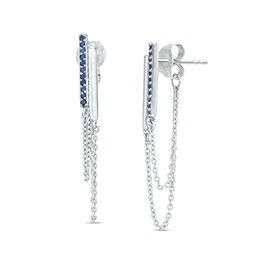 Lab-Created Blue Sapphire Double Bar and Chain Front/Back Earrings in Sterling Silver