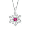 Thumbnail Image 0 of 4.5mm Lab-Created Ruby and 1/10 CT. T.W. Diamond Snowflake Pendant in Sterling Silver