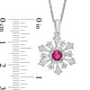 Thumbnail Image 2 of 4.5mm Lab-Created Ruby and 1/10 CT. T.W. Diamond Snowflake Pendant in Sterling Silver