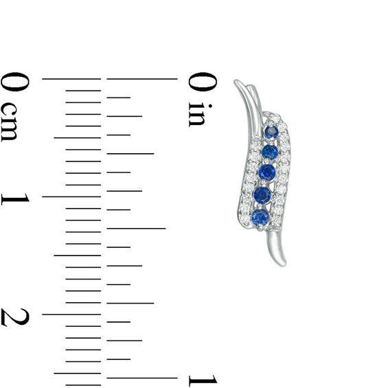 Lab-Created Blue Sapphire and 1/10 CT. T.w. Diamond Double Curve Crawler Earrings in Sterling Silver