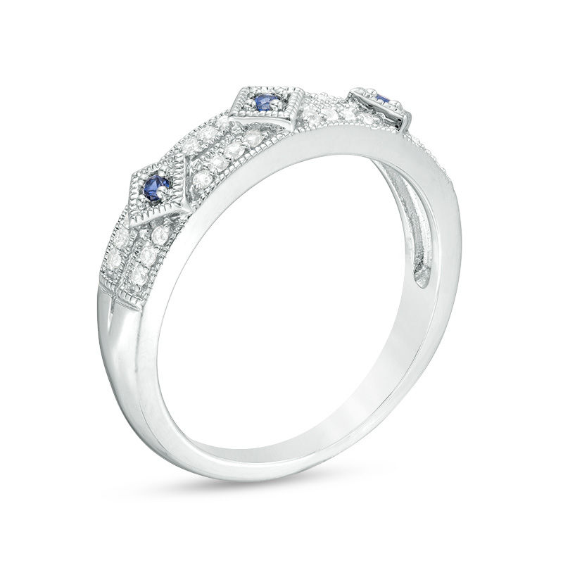 Lab-Created Ceylon and White Sapphire Vintage-Style Double Row Band in Sterling Silver