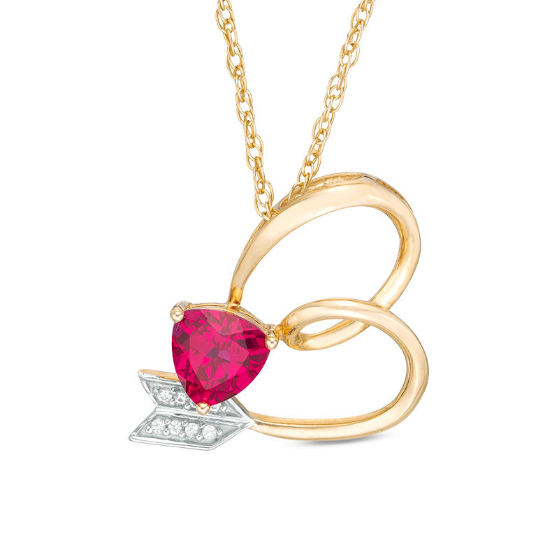 Main Image 1 of Trillion-Cut Lab-Created Ruby and White Sapphire Abstract Heart Arrow Pendant in Sterling Silver with 14K Gold Plate
