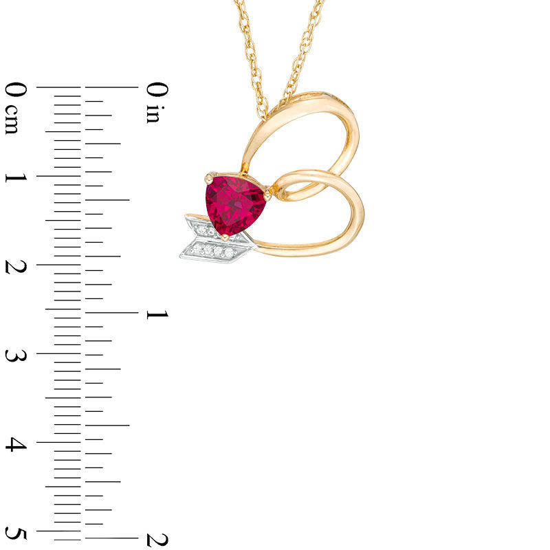 Main Image 2 of Trillion-Cut Lab-Created Ruby and White Sapphire Abstract Heart Arrow Pendant in Sterling Silver with 14K Gold Plate