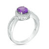 Thumbnail Image 2 of Oval Amethyst and Lab-Created White Sapphire Frame Split Shank Ring in Sterling Silver