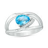 Thumbnail Image 0 of Sideways Pear-Shaped Swiss Blue Topaz and Diamond Accent Sideways Chevron Ring in Sterling Silver