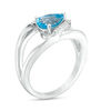 Thumbnail Image 1 of Sideways Pear-Shaped Swiss Blue Topaz and Diamond Accent Sideways Chevron Ring in Sterling Silver