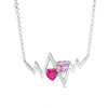 Thumbnail Image 1 of 5.0mm Heart-Shaped Lab-Created Ruby, Pink and White Sapphire Heartbeat Necklace in Sterling Silver - 16.5"