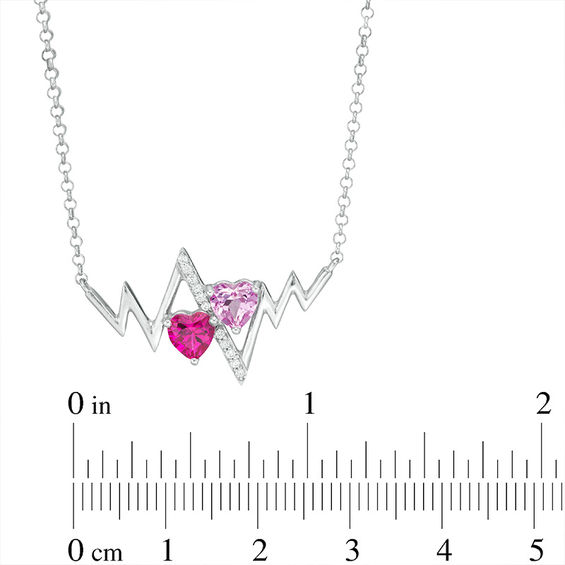 5.0mm Heart-Shaped Lab-Created Ruby, Pink and White Sapphire Heartbeat Necklace in Sterling Silver - 16.5"