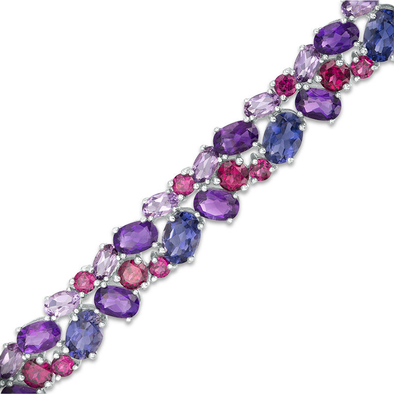 Main Image 1 of Multi-Gemstone Double Row Bracelet in Sterling Silver - 7.25"