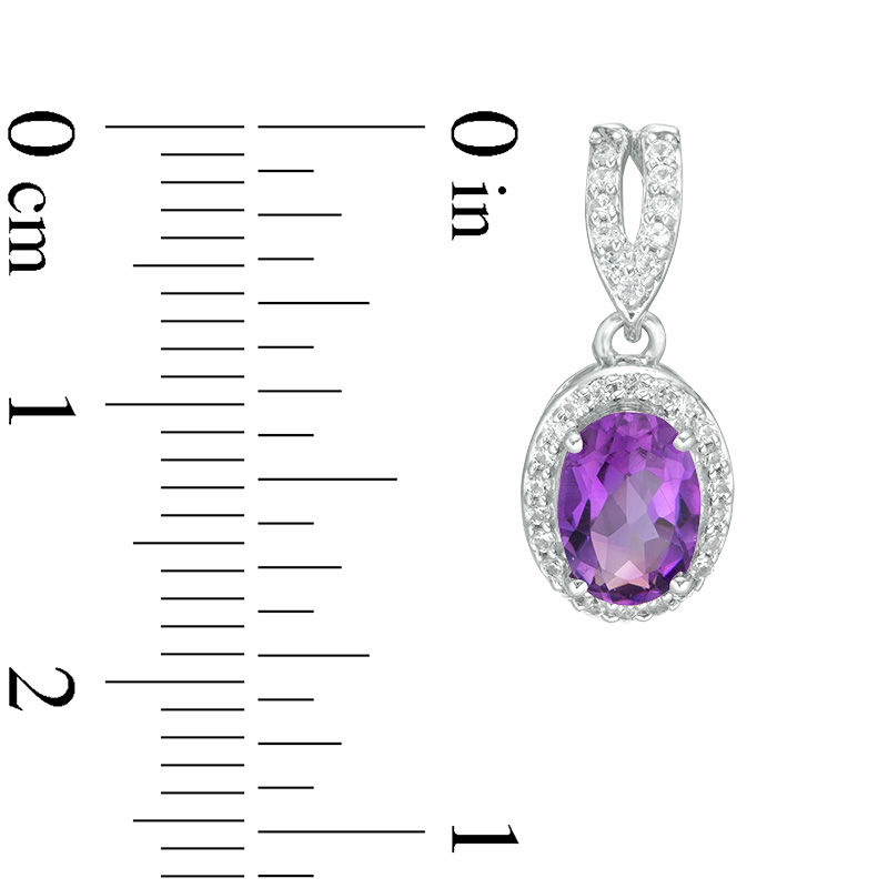 Main Image 2 of Oval Amethyst and Lab-Created White Sapphire Frame Drop Earrings in Sterling Silver