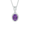 Thumbnail Image 1 of Oval Amethyst and Lab-Created White Sapphire Frame Drop Pendant in Sterling Silver