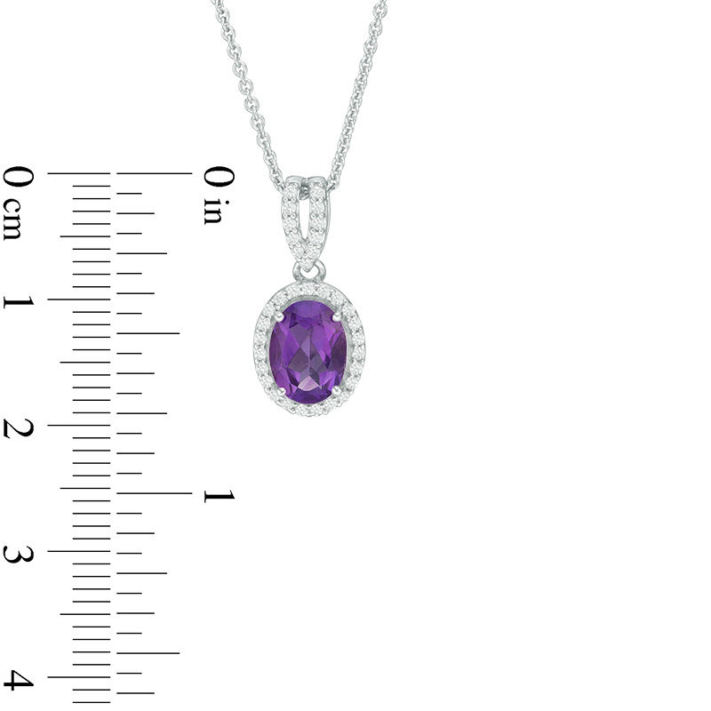 Main Image 2 of Oval Amethyst and Lab-Created White Sapphire Frame Drop Pendant in Sterling Silver