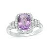 Thumbnail Image 0 of Cushion-Cut Amethyst and 1/10 CT. T.W. Diamond Frame Double Collar Ring in 10K White Gold