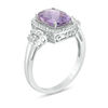 Thumbnail Image 1 of Cushion-Cut Amethyst and 1/10 CT. T.W. Diamond Frame Double Collar Ring in 10K White Gold