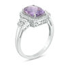 Thumbnail Image 2 of Cushion-Cut Amethyst and 1/10 CT. T.W. Diamond Frame Double Collar Ring in 10K White Gold