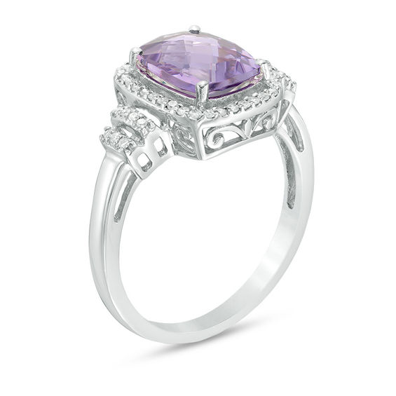 Cushion-Cut Amethyst and 1/10 CT. T.w. Diamond Frame Double Collar Ring in 10K White Gold
