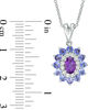 Thumbnail Image 1 of Oval Amethyst, Tanzanite and Lab-Created White Sapphire Floral Frame Pendant in Sterling Silver