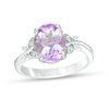 Thumbnail Image 0 of Oval Rose de France Amethyst and Lab-Created White Sapphire Butterfly Bypass Ring in Sterling Silver