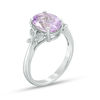 Thumbnail Image 1 of Oval Rose de France Amethyst and Lab-Created White Sapphire Butterfly Bypass Ring in Sterling Silver