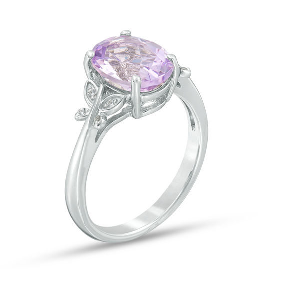 Oval Rose de France Amethyst and Lab-Created White Sapphire Butterfly Bypass Ring in Sterling Silver