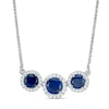 Thumbnail Image 2 of Lab-Created Blue and White Sapphire Frame Three Stone Bolo Necklace in Sterling Silver - 30"