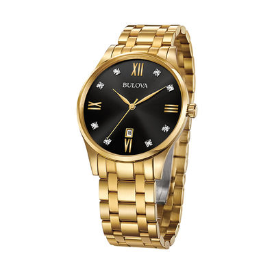 bulova men's gold plated diamond watch