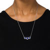 Thumbnail Image 3 of Lab-Created Blue and White Sapphire Frame Three Stone Bolo Necklace in Sterling Silver - 30"
