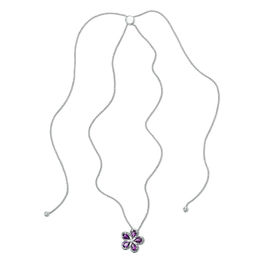 Pear-Shaped Amethyst and Lab-Created White Sapphire Flower Bolo Pendant in Sterling Silver - 30&quot;
