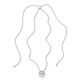 7.5mm Aquamarine and 1/10 CT. T.W. Diamond Swirling Frame Bolo Pendant in Sterling Silver - 30&quot;