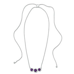 Amethyst and Lab-Created White Sapphire Frame Three Stone Bolo Necklace in Sterling Silver - 30&quot;