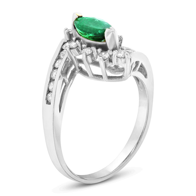 Marquise Emerald and 1/3 CT. T.W. Diamond Starburst Frame Bypass Ring ...