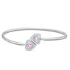 4.0mm Lab-Created Pink Sapphire And Diamond Accent Heart Frame Flex Bangle In Sterling Silver