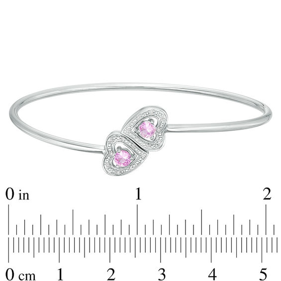 4.0mm Lab-Created Pink Sapphire and Diamond Accent Heart Frame Flex Bangle in Sterling Silver