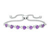 Thumbnail Image 0 of 5.0mm Sideways Heart-Shaped Amethyst and Diamond Accent Bolo Bracelet in Sterling Silver - 9.5"
