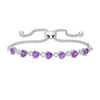 Thumbnail Image 1 of 5.0mm Sideways Heart-Shaped Amethyst and Diamond Accent Bolo Bracelet in Sterling Silver - 9.5"