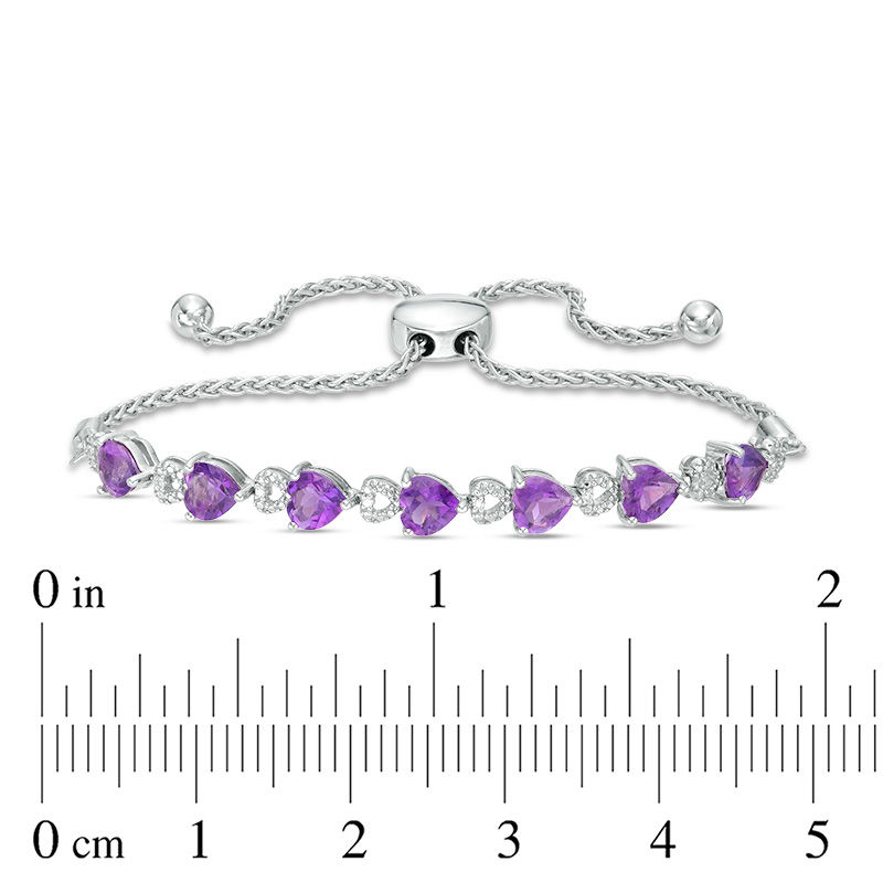 Main Image 2 of 5.0mm Sideways Heart-Shaped Amethyst and Diamond Accent Bolo Bracelet in Sterling Silver - 9.5"