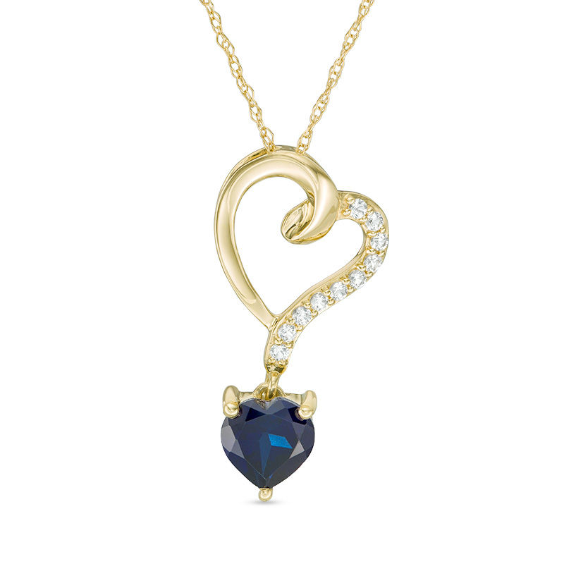 Main Image 1 of 6.0mm Lab-Created Ceylon and White Sapphire Looping Tilted Heart Pendant in 10K Gold