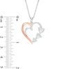 Thumbnail Image 2 of Lab-Created Opal and White Sapphire Three Stone Heart Pendant in Sterling Silver and 14K Rose Gold Plate