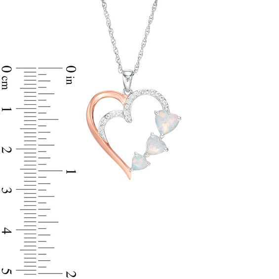 Lab-Created Opal and White Sapphire Three Stone Heart Pendant in Sterling Silver and 14K Rose Gold Plate