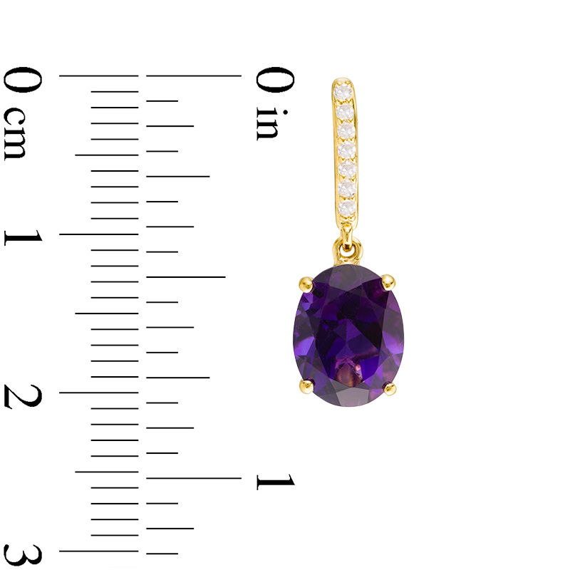 Main Image 2 of Oval Amethyst and 1/5 CT. T.W. Diamond Drop Earrings in 10K Gold
