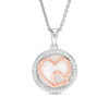 Thumbnail Image 0 of Lab-Created Opal and White Sapphire Double Heart Overlay Circle Pendant in Sterling Silver and 14K Rose Gold Plate