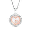 Thumbnail Image 1 of Lab-Created Opal and White Sapphire Double Heart Overlay Circle Pendant in Sterling Silver and 14K Rose Gold Plate