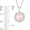 Thumbnail Image 1 of Lab-Created Opal and White Sapphire Double Heart Overlay Circle Pendant in Sterling Silver and 14K Rose Gold Plate