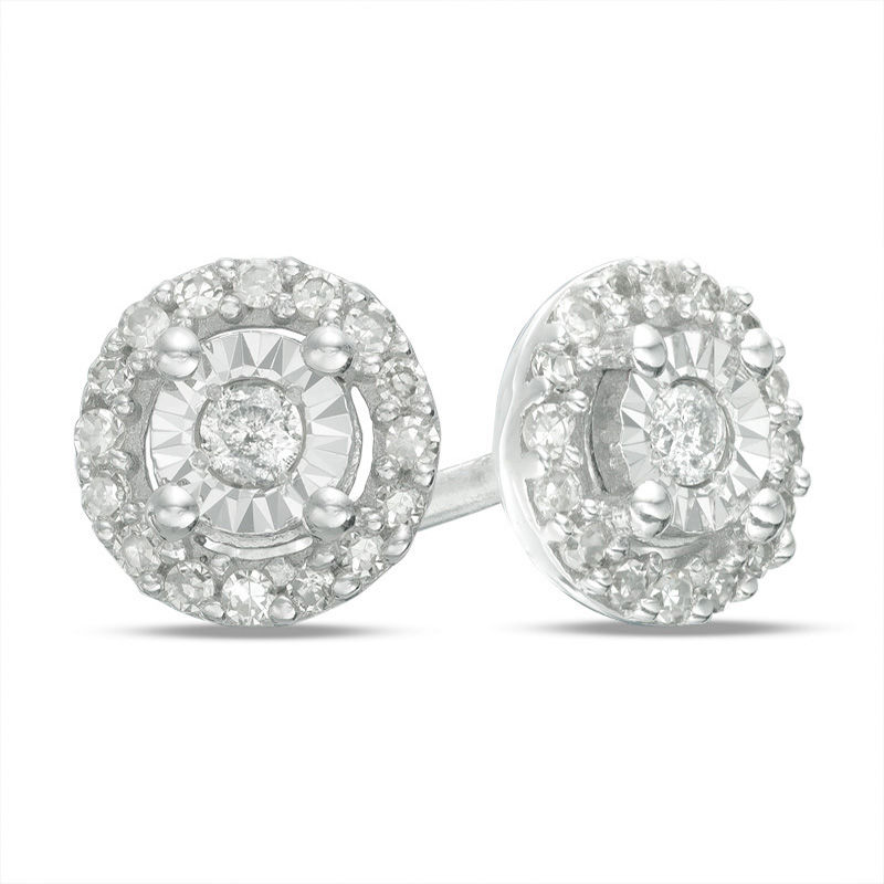 Main Image 1 of 1/10 CT. T.W. Diamond Miracle Frame Stud Earrings in Sterling Silver