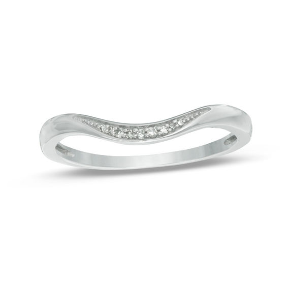 Diamond Accent Contour Wedding Band In Sterling Silver