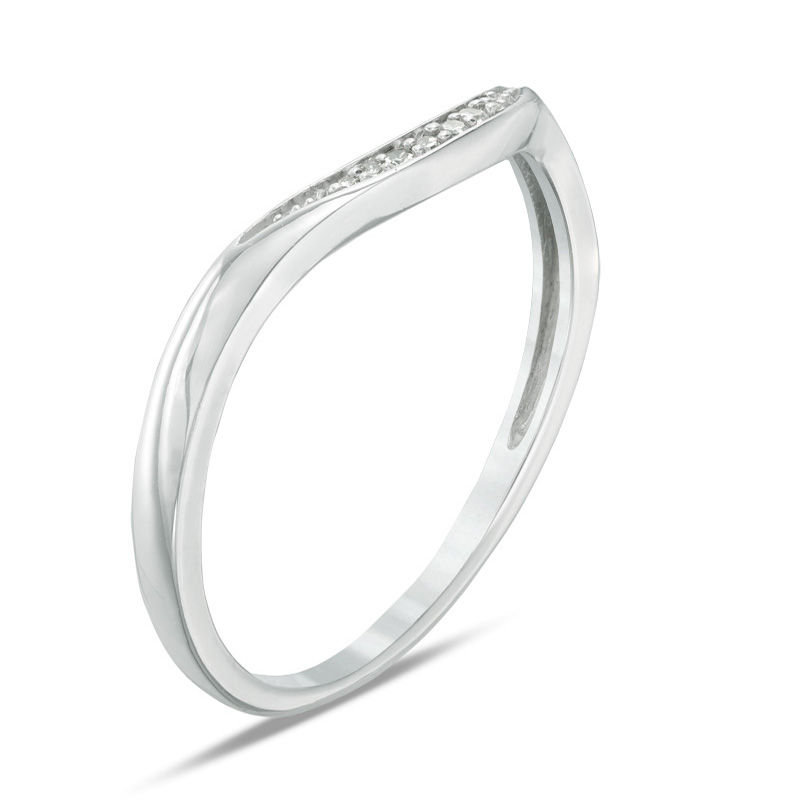 Diamond Accent Contour Wedding Band in Sterling Silver