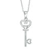 Thumbnail Image 1 of Lab-Created White Sapphire Heart-Top Key Pendant in Sterling Silver