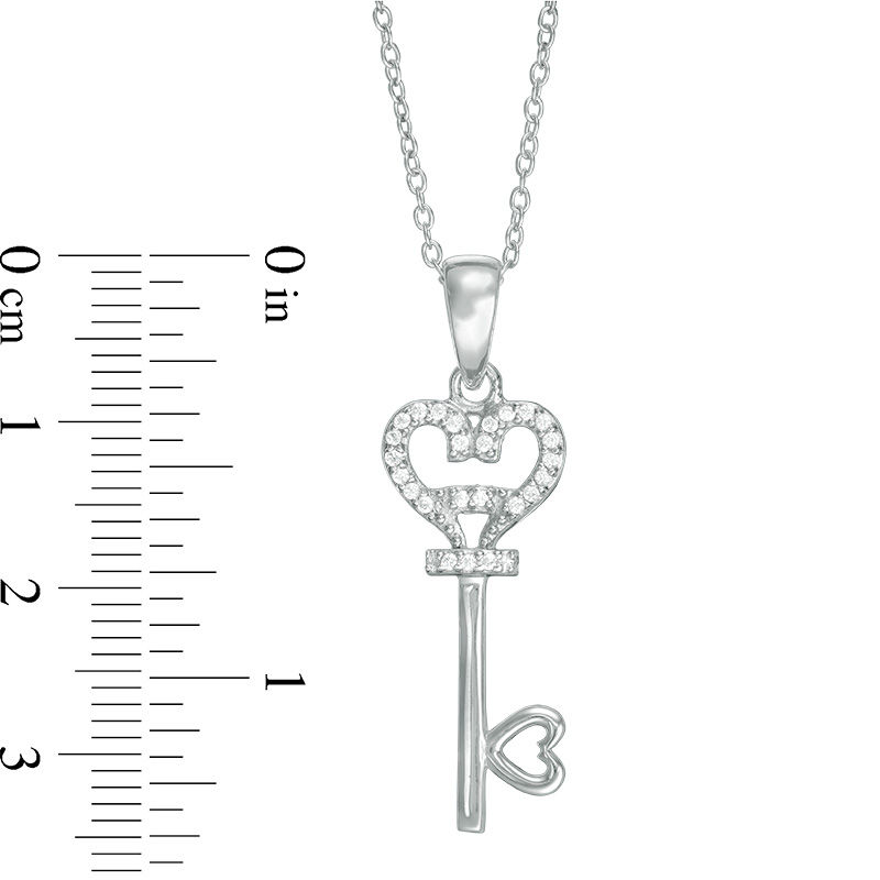 Main Image 2 of Lab-Created White Sapphire Heart-Top Key Pendant in Sterling Silver