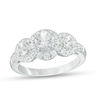Thumbnail Image 0 of Lab-Created White Sapphire Frame Three Stone Ring in Sterling Silver